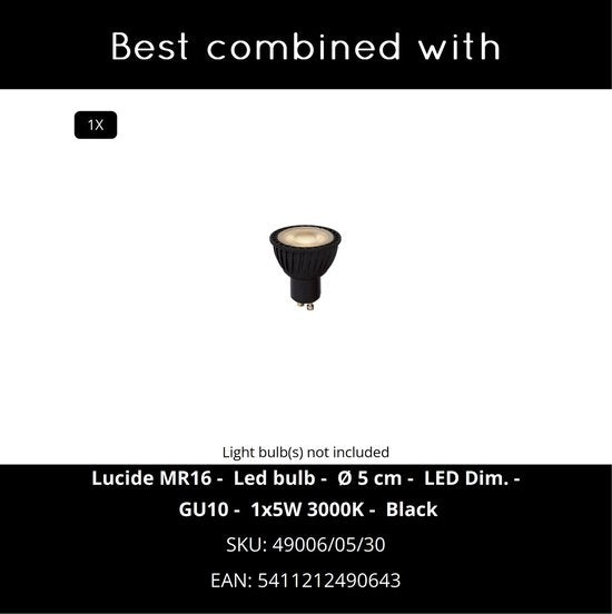 Lucide TUBE 1 Plafondspot - Ø 9,6 cm - GU10 - Zwart