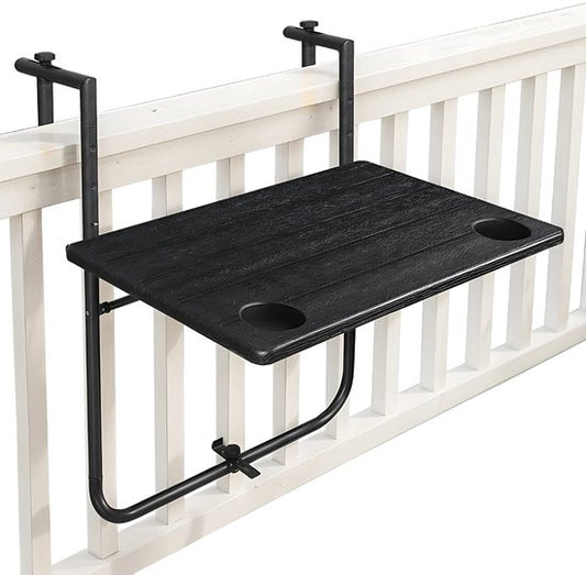 Goliving Balkontafel - Inklapbaar - Hangend - 60 x 40 cm - Verstelbaar in 3 hoogtes - Weerbestendig - 2 bekerhouders – Zwart