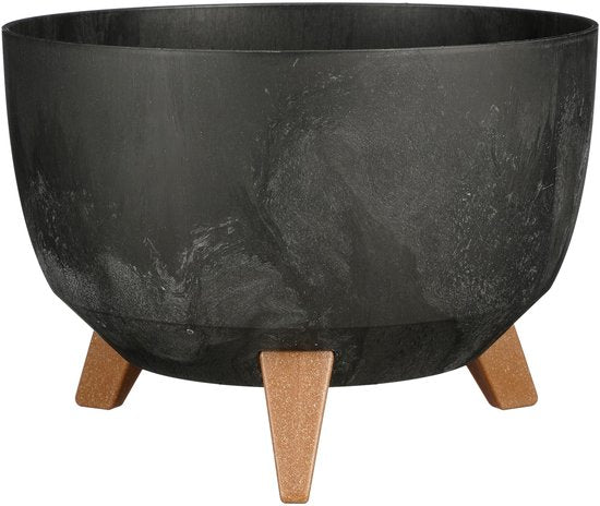 Mica Decorations Doppio Plantenbak op Poten - 18,5 x Ø33 cm - Plantenbakken voor Buiten - Bloembakken voor Balkon - Gerecycled Plastic - Zwart