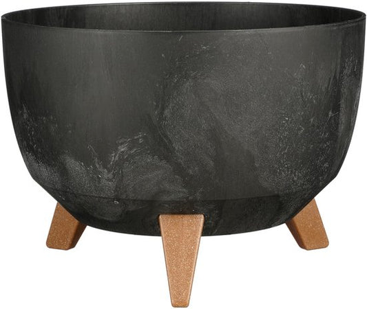 Mica Decorations Doppio Plantenbak op Poten - 18,5 x Ø33 cm - Plantenbakken voor Buiten - Bloembakken voor Balkon - Gerecycled Plastic - Zwart