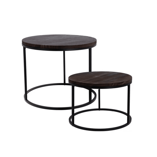 Home Styling Collection - Ronde Bijzettafels Set van 2 - Hout & Metaal - Ø57x45 cm / Ø50x35 cm - Industrieel & Modern