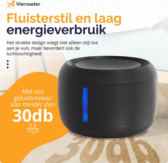 Viervoeter Premium Drinkfontein - Ronde waterfontein voor Katten en Honden - 2,5L - Dieren Drinkbak - geruisloos - Incl. 2 filters - Zwart