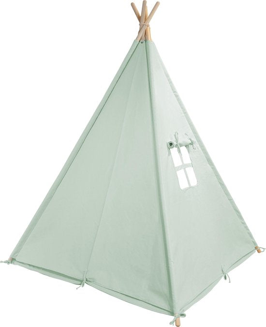 Sunny Alba Tipi Tent Pastel Groen - Wigwam Speeltent met ramen - 120x120x160cm - met Kussen kleed