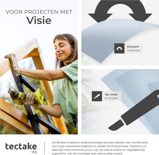 tectake® Set van 14 Polycarbonaat Platen - Stevige Lichtdoorlatende, UV-Bestendige Dubbelwandige Platen - 121 x 60,5 cm - 10,25m² totaal - Transparant - Broeikas Tuinkas Plaat - 6 mm dik