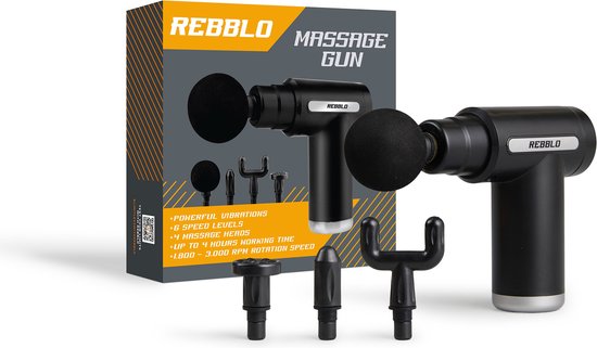 Rebblo Massage Gun - Sport en Relax Massage Apparaat - Elektrisch Massagegeweer - Massagepistool met 6 Snelheden en 4 Massageknoppen - 24 W - 1800 mAh