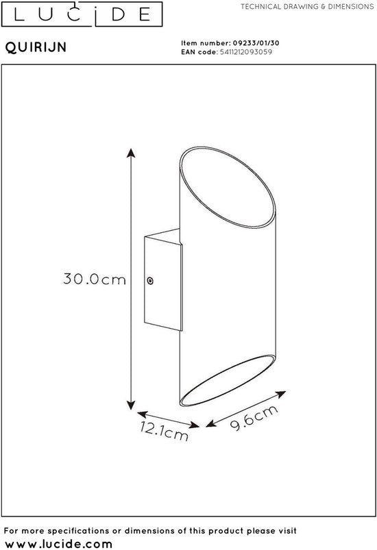 Lucide QUIRIJN - Wandlamp - Ø 10 cm - 1xG9 - Zwart
