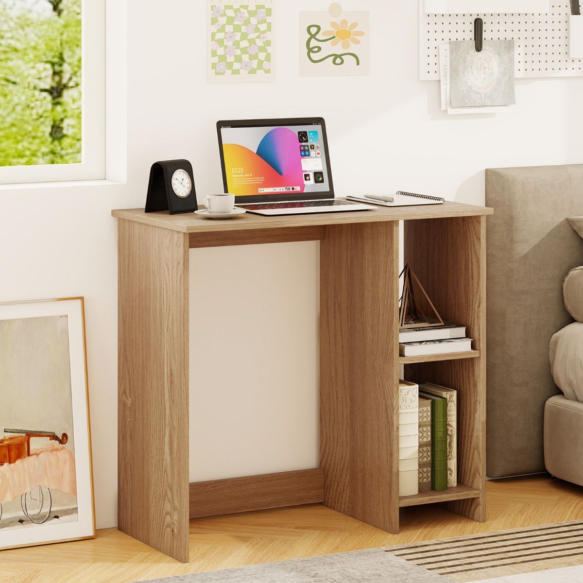 Coast Bureau met 2 opbergvakken - compact - stabiel - naturel - 80 x 40 x 74 cm