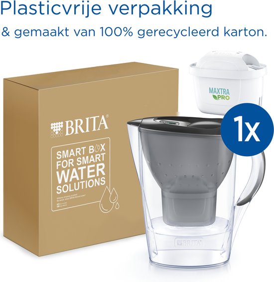 BRITA Marella Waterfilterkan Grijs - 2.4L – incl. 1 MAXTRA PRO Pure Performance Waterfilter – Past in de koelkast - Filter drinkwater van kalk, chloor, PFAS, herbicide, pesticide en meer*