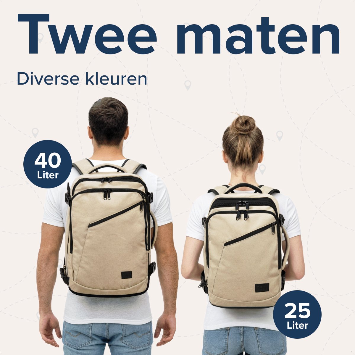 TRVLMORE 40L Reistas Rugzak – Handbagage – 49 x 34 x 13 cm – Beige