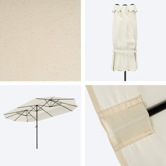 LifeGoods Dubbele Parasol - 270x460cm - tot 15 Personen - Waterdicht - met Hoes - Crème