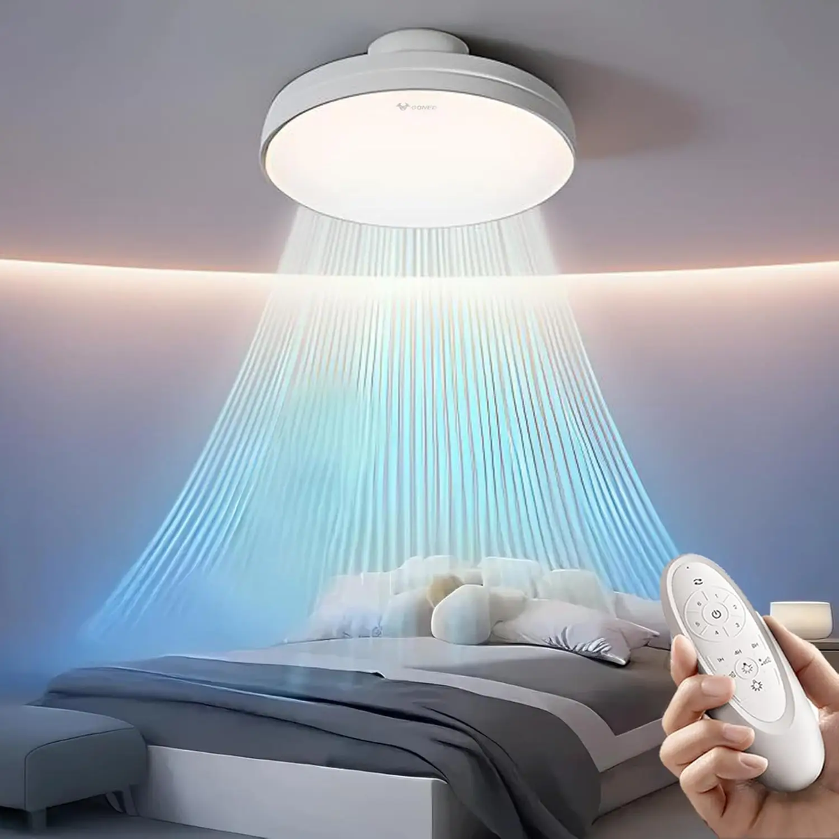 GONEO stille plafondventilator met licht en afstandsbediening, LED, 60 W dimbaar, 6 snelheden, DC, 3 temperatuurkleuren, timer, Ra≥97, geheugen voor slaapkamer, energieklasse E