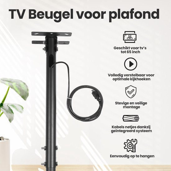 TV Beugel - voor Plafond of Schuin Dak - 32" t/m 65" - Draaibaar & Kantelbaar - Max 30KG - Zwart - van Faas