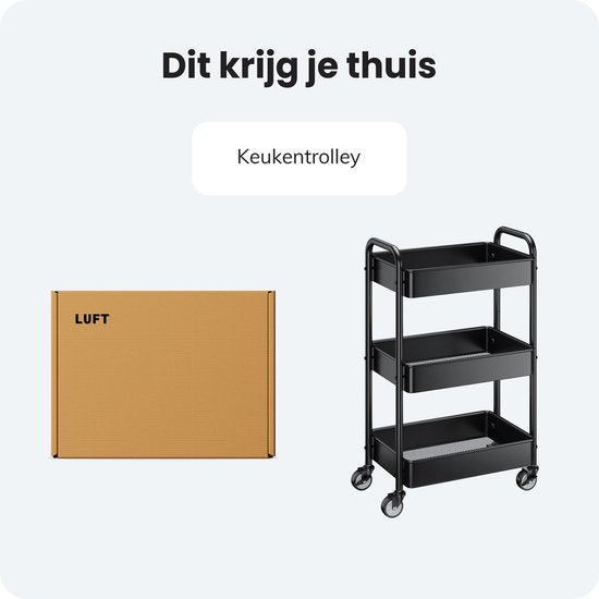 Keuken trolley op Wieltjes - 3 laags - Rek - Serveer - Wagen - Kastje - Opberg - Douche kastjes staand - Rekje - Zwart - Luft