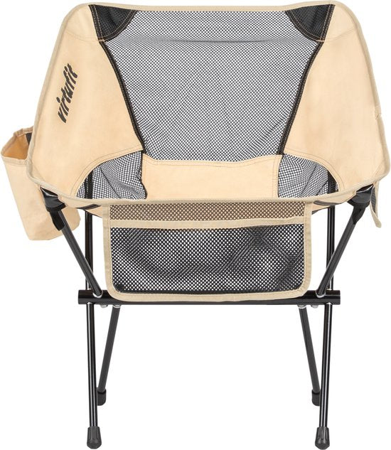 VirtuFit Camping Stoel Compact - Strandstoel - Inclusief Draagtas - Geschikt voor Festivals, Campings & Stranden - Inclusief armsteunen - Eenvoudig Meenemen en Opzetten - Beige