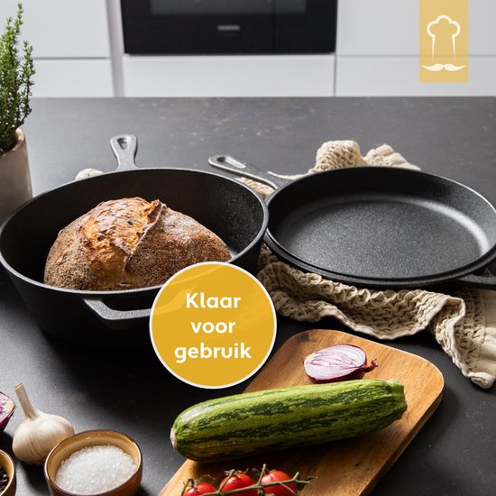 Chefarone Gietijzeren Pan – 2-in-1 Braadpan – Inclusief Deksel – Geschikt Voor Alle Warmtebronnen