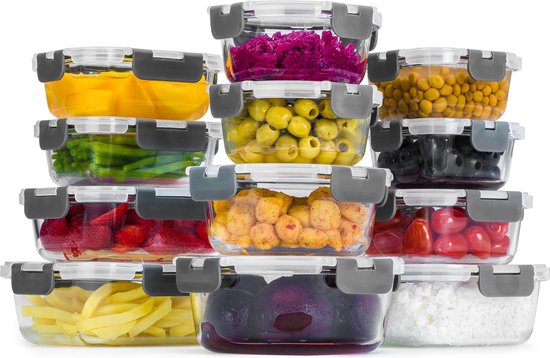 Stosh Vershoudbakjes - Meal Prep Bakjes - Diepvriesbakjes - Glas - 12 Stuks - BPA vrij