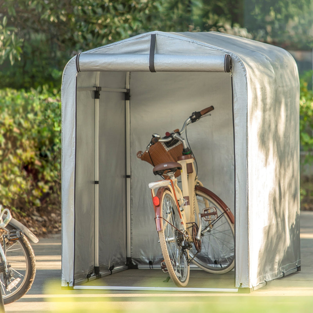 SoBuy Fietsgarage KLS11 - Multifunctionele Outdoor Fietsenstalling - Zilver - 120 x 176 x 163 cm - Weerbestendig