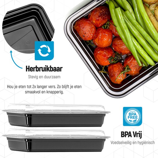 Fitcrafters Meal Prep Bakjes - Vershoudbakjes - Diepvriesbakjes - 20 Stuks - 1 Compartiment - 1L - BPA vrij