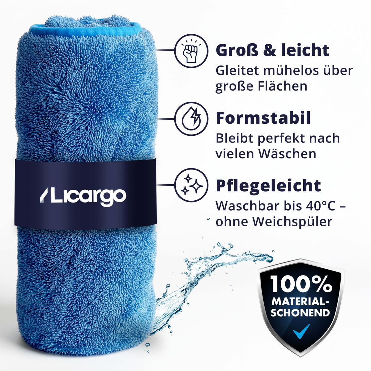 LICARGO Auto droogdoek XXL - microvezel droogdoek - 90 x 60 cm - 550 GSM - blauw