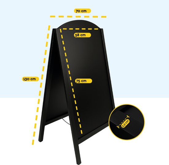 BRASQ Krijtstoepbord Elegance Zwart - 70x130 CM - Krijtbord - Reclamebord - Stoepbord - Dubbelzijdig - voor Binnen en Buiten - Horeca