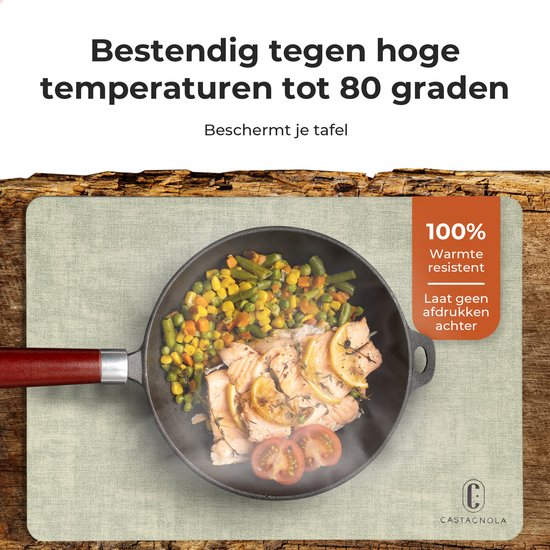 Castagnola Lederlook Placemats - Antislip Placemat van Kunstleer - Waterafstotende Onderlegger - Onderzetter - Placemats kunststof - 6 Stuks - 45 x 30 cm - Gemêleerd groen