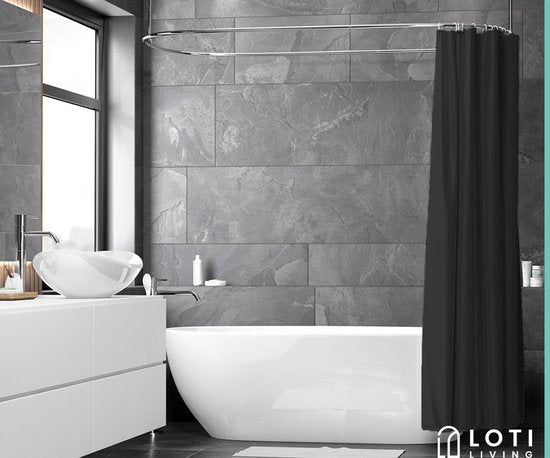 Loti Living Douchegordijn Anti Schimmel – Zwart - Inclusief ringen – Waterdicht - Polyester - Douchegordijn 180x200 cm