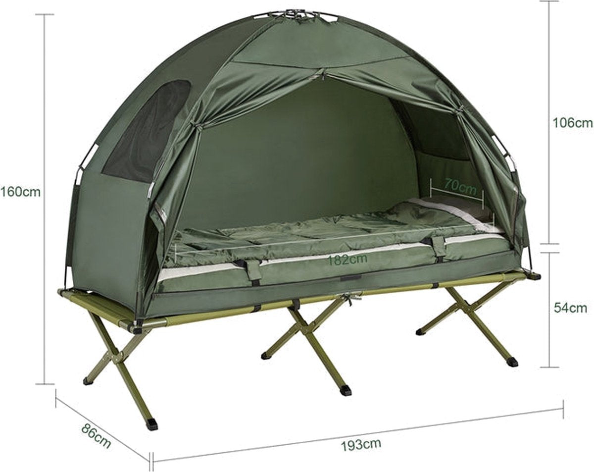 SoBuy  - 4-in-1 Campingtent Kit - Pop-Up Tent - Draagbaar Kampeerbed - Buitenligstoel - Duurzaam Oxford Nylon - Muggenbescherming - Eenvoudige montage - 193x160x86cm - Groen