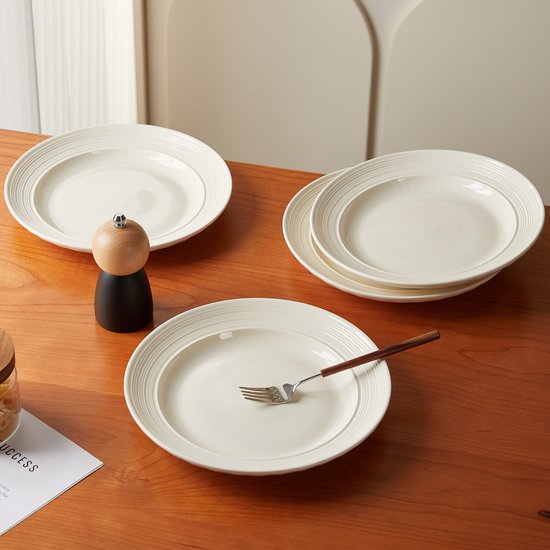 Dinerborden set van 4 (Ø25,4cm / 10inch), Bordenset, Ontbijtborden, Pastaborden, serviesset 4 persoons, Geschikt voor restaurants, Horeca, Feest, familiefeesten, banketten en picknicks, Magnetron-vaatwasserbestendig, Keramiek