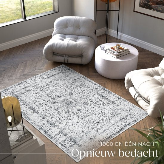 tectake® Vintage design tapijt - Dalia - Laagpolig vloerkleed voor woonkamer, kinderkamer, slaapkamer of hal - Wasbaar - Div. afmetingen - 120x170cm - grijs