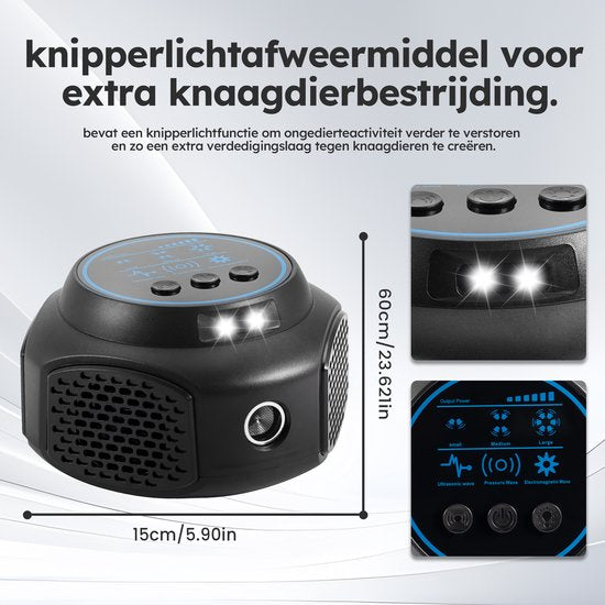 Muizenverjager - Met Flitsen en Geluid - Ultrasone Verjager - voor Binnenshuis - Op Batterij - Zwart - van Saaf