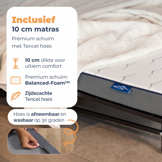 Best Life Opklapbed 90x200 - Logeerbed Inklapbaar - Vouwbed met Matras - 1 Persoons - Plooibed - Incl. Opberghoes