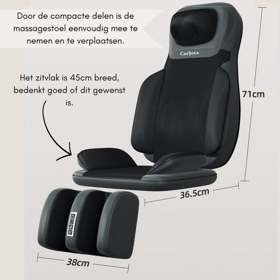 Caryota Shiatsu Massagestoel - Massage Apparaat - Massagekussen met Infrarood Warmte - 2-delig - Been