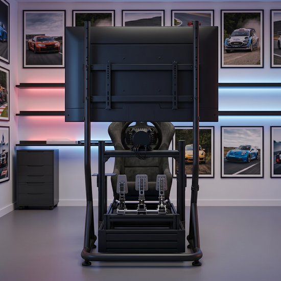 VDD Gaming - Monitor standaard - Monitorstandaard voor Sim racing - Universeel - 32" t/m 55" - Vrijstaand - Verstelbaar - Vergrendelbaar - 72 x 48 x 123 cm - 50 kg - Zwart