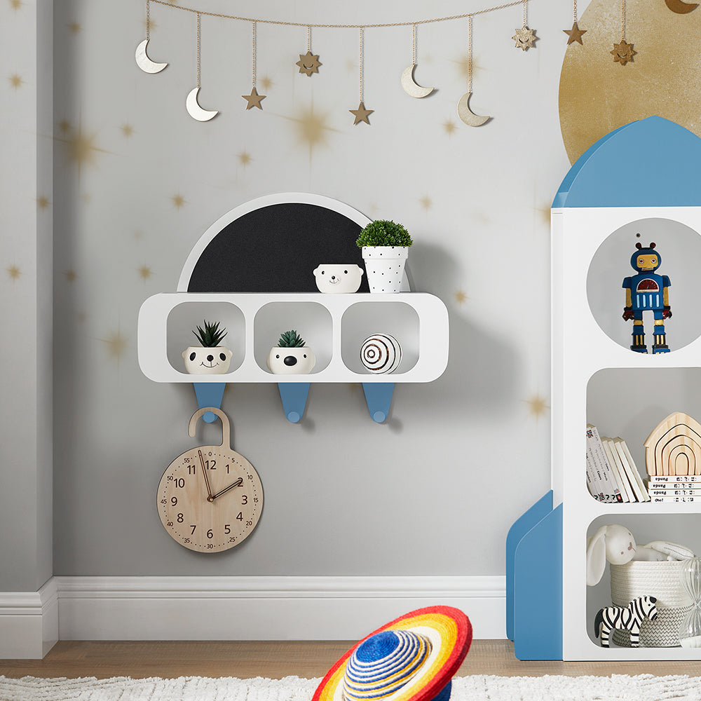SoBuy KMB86-W Wandplank voor Kinder, Hangende Opbergplank, Kinderkapstok, Boekenplank, Wand Boekenkast