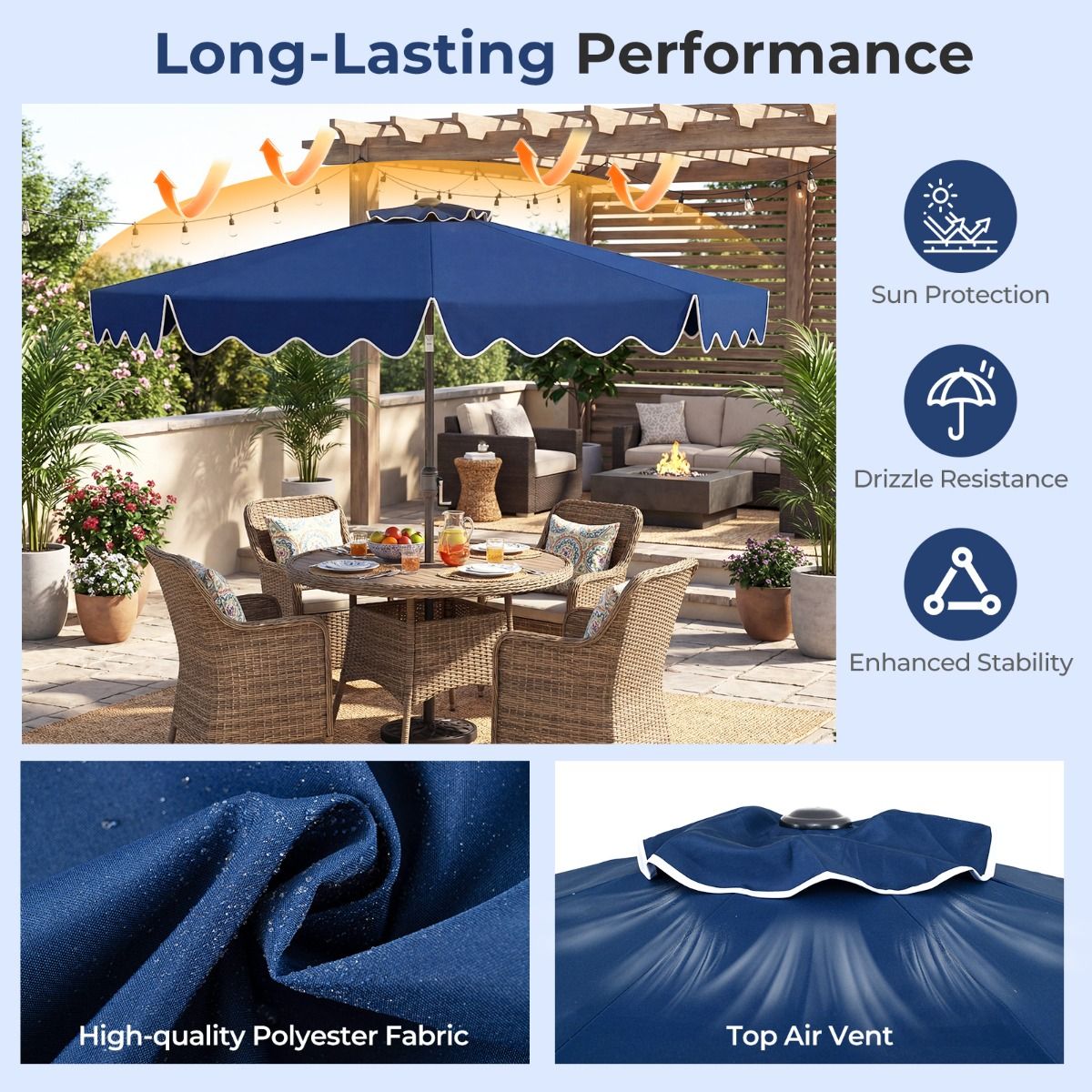 Coast tuinparasol - met zwengel - 30° kantelbaar - blauw 270 cm