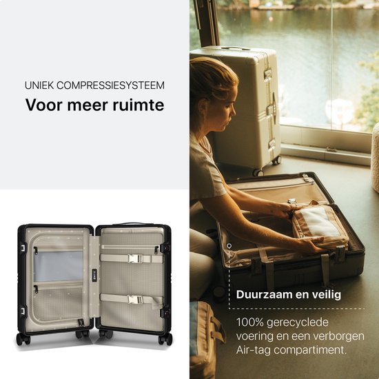 ONYX Hybrid Pro Handbagage Koffer 35 Liter - Gerecycled Polycarbonaat en Ritsloos Design - Reiskoffer met TSA slot en Spinner wielen - Lichtgewicht Trolley - Onyx Black