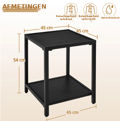 Yaheetech Bijzettafel - Tuintafel Zwart 45 x 45 x 54 cm