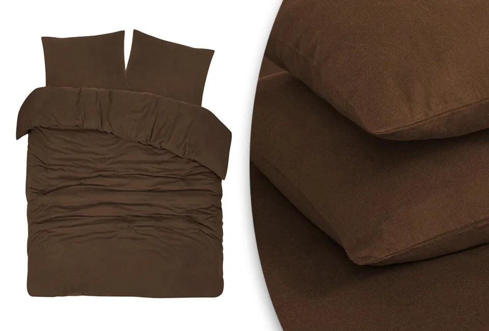 DoubleDry Soft Collection Dekbedovertrekset Lits-jumeaux 240 x 200 cm - Flanel Katoen - Bruin