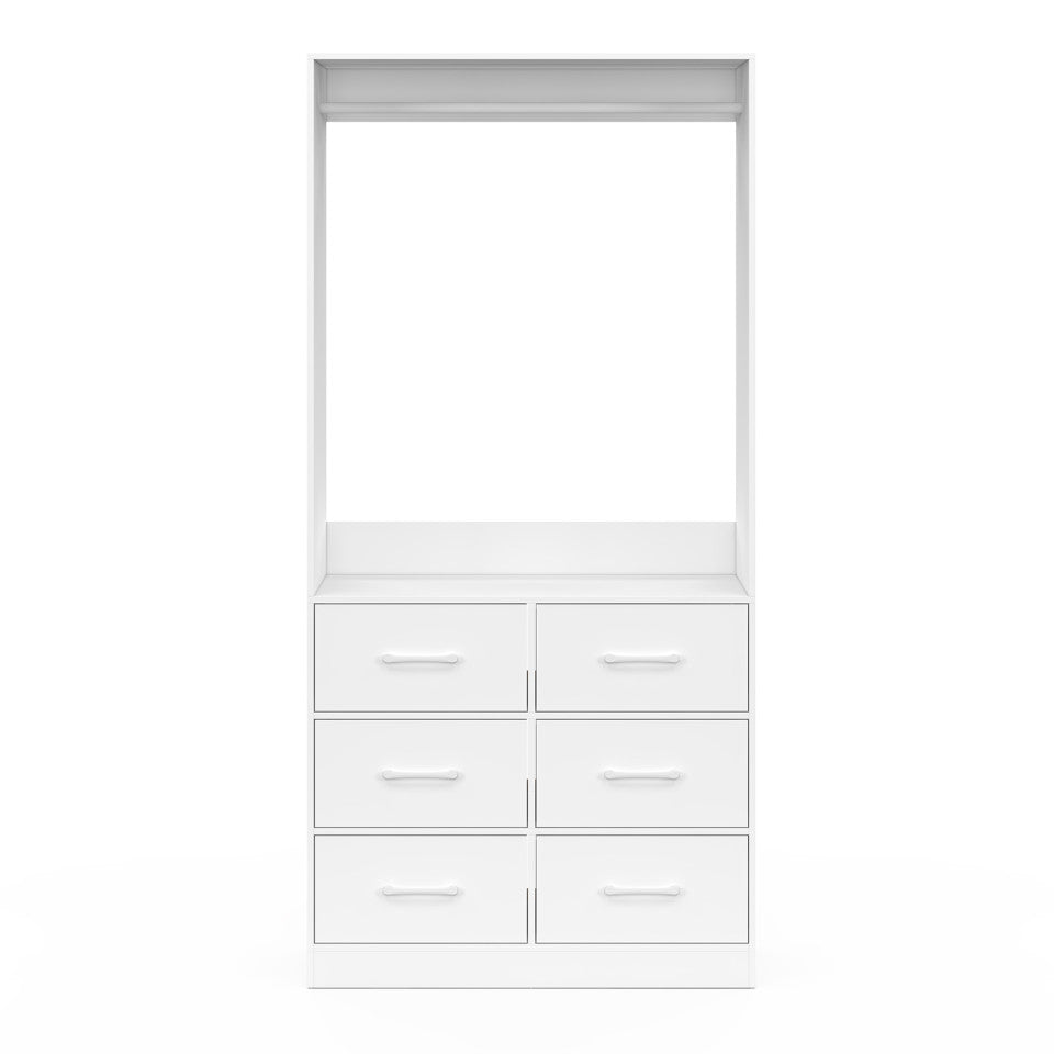 Uma Kledingkast Wit - 80 x 40 x 167 cm - Met Kledingroede en 6 Lades