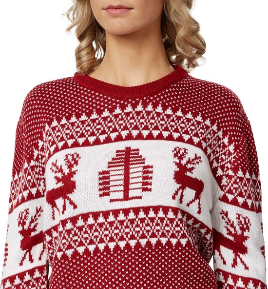 Dressforfun Kersttrui Winterwonderland rood-wit voor vrouwen S - verkleedkleding kostuum halloween verkleden feestkleding carnavalskleding carnaval feestkledij partykleding - 303355