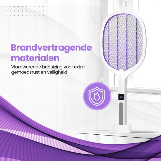 TTD® Premium Elektrische Vliegenmepper en Muggenlamp Oplaadbaar met XXL 2 Meter Oplaadkabel en LCD Scherm - 2 Standen Vliegenmepper en Muggenlamp - 2500 Volt - Oplaadbaar via USB en Stopcontact - Met Veiligheidsnet - UV-Licht - Vliegenvanger