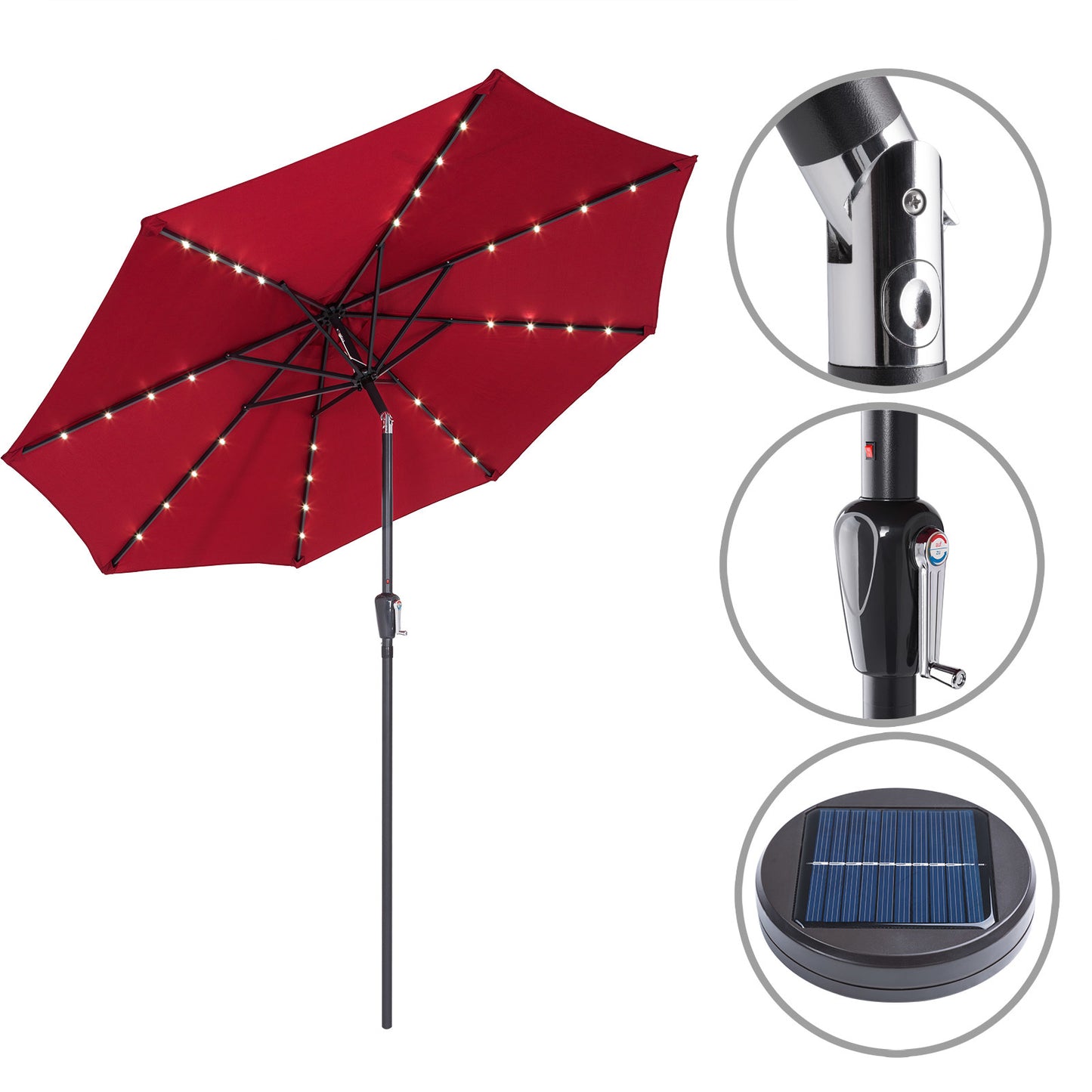 Kingsleeve Parasol - LED-Verlichting Zonne-energie - Ø270cm Rood