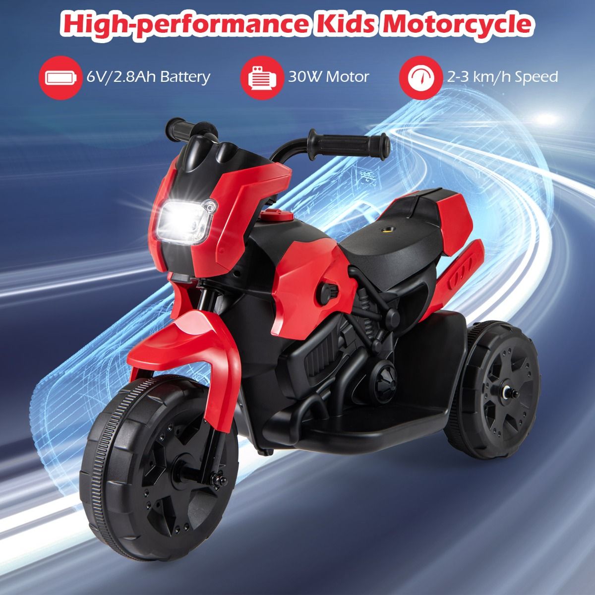 Coast Kindermotorfiets elektrisch - driewielig ontwerp - met led-koplamp - rood