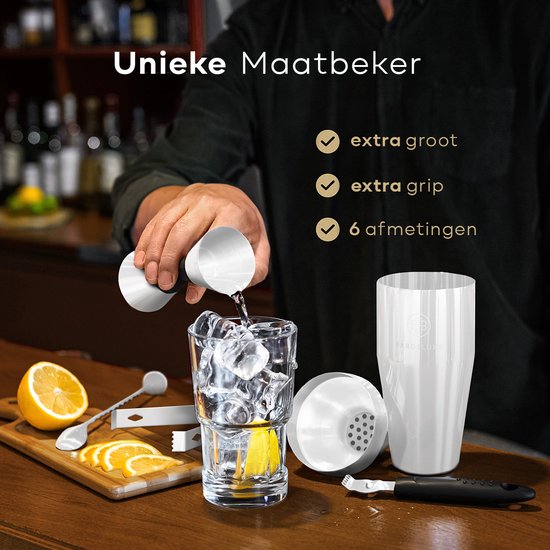 BarDeluxe® Cocktail Set - 12-Delig - Cocktailshaker 750 ml - Roestvrij Staal - Inclusief Luxe Geschenkdoos - Opbergtasje & Receptenboek - Wit