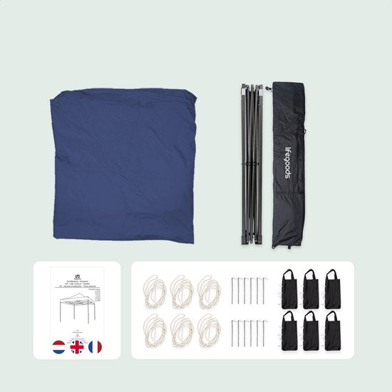 LifeGoods Partytent - Paviljoen - Easy Up - Opvouwbaar - Waterdicht - Met Draagtas - 300 x 600 cm - Donkerblauw