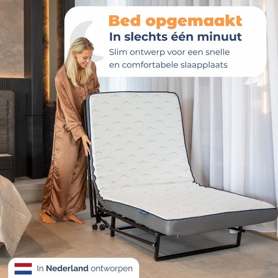 Best Life Opklapbed 90x200 - Logeerbed Inklapbaar - Vouwbed met Matras - 1 Persoons - Plooibed - Incl. Opberghoes