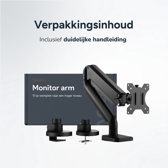 Skoov Monitorarm met gasveer - Voor 13 tot 57 Inch - 27KG draagkracht - Breedbeeldscherm - Beugel voor 1 scherm - Monitor - Stand - Zwart