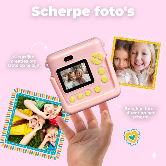 Denver Kindercamera Full HD met Printer - Selfie Camera - 20MP - Digitale Camera Kinderen - Foto - Video - Spelletjes - KPC1363 Roze