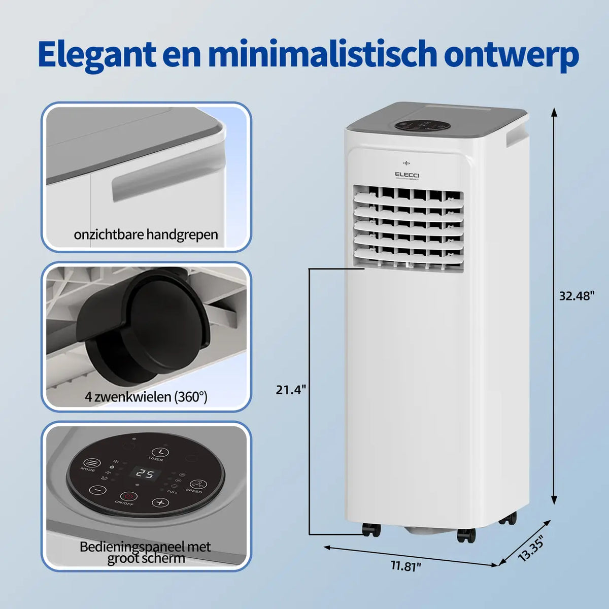 ELECCI mobiele airconditioner 9000 BTU met afstandsbediening en timer