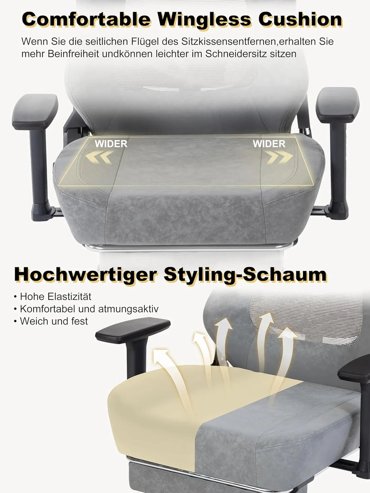 SYMINO Ergonomische Gamingstoel met Ademende Rugleuning – Vintage PU-Leer – Grijs – Metaal en Schuum
